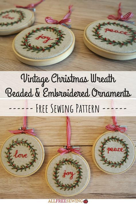 Vintage #Christmas Wreath Beaded & Embroidered Ornaments: These gorgeous Christmas hand embroidery patterns will turn your house into a home this winter. Vintage Christmas Wreath, Embroidered Ornaments, Christmas Hand Embroidery, Christmas Sewing Projects, Vintage Wreath, Christmas Embroidery Patterns, Embroidery Christmas, Embroidery Transfers, Embroidery Patterns Vintage