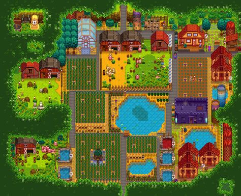 Forest Farm - My late-game forest farm | Stardew Valley Forums Stardew Farms, Forest Farm, Stardew Valley Layout, Stardew Valley Tips, Stardew Valley Farms, Farm Landscape, Minecraft Farm, Farm Plans, Farm Layout