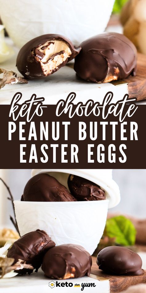 Peanut Butter Eggs with Cream Cheese Keto Peanut Butter Eggs, Keto Easter Dessert Recipes, Easy Keto Easter Desserts, Easter Keto Recipes, Keto Easter, Peanut Butter Easter Eggs, Easy Easter Recipes, Chocolate Easter Eggs, Dessert Recipes Cookies