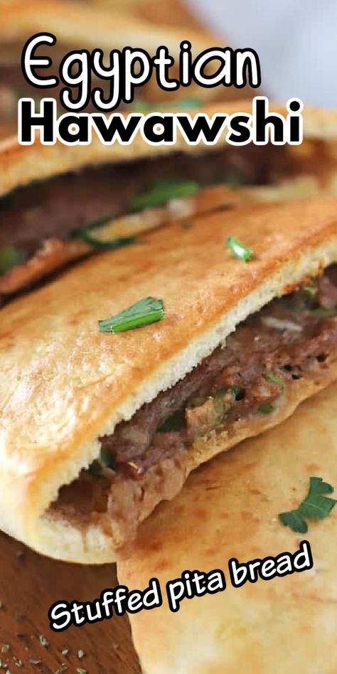 Egyptian Kofta Recipe Beef, Egyptian Ground Beef Recipes, Ground Beef And Pita Bread, Egyptian Hawawshi Recipe, Egyptian Dinner Recipes, Hawawshi Egyptian, Egyptian Kofta, Egyptian Bread Recipe, Pita Bread Fillings