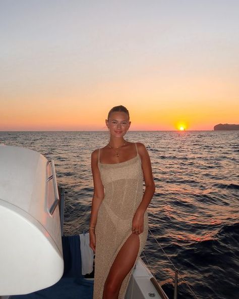 Swim • Instagram Boat Outfit, Dream Instagram, Greece Santorini, Boating Outfit, Europe Vacation, Pretty Dress, July 31, Vacation Style, Santorini