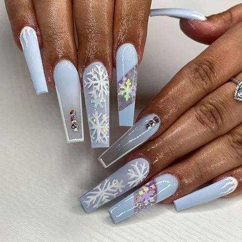 Punk Nails, Long Acrylic Nail Designs, Winter Nails Acrylic, Long Acrylic Nails Coffin, Snowflake Nails, Long Square Acrylic Nails, Trendy Winter, Winter Nail Designs, Xmas Nails