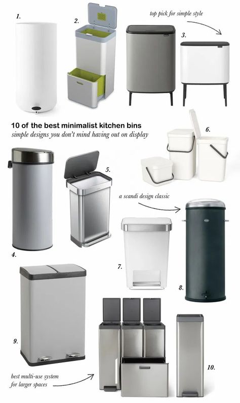 10 of the best minimalist kitchen bins - simple kitchen style - minimalist kitchen style Brabantia Bin, Kitchen Rubbish Bin, Recycling Bins Kitchen, Kitchen Bins, Kitchen Waste Bin, Scandinavian Kitchens, Scandi Kitchen, Functional Style, Crate Furniture