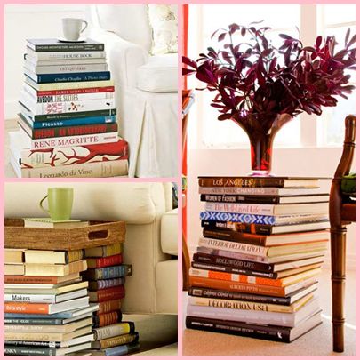 Books Side Table, Small Cozy Apartment, Clever Decor, Stacked Books, Small Condo, Pinterest Contest, Make A Table, Ideas Hogar, Types Of Books