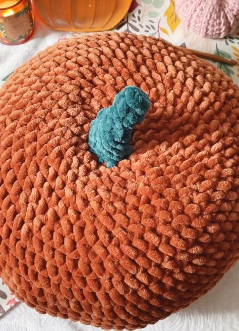 Crochet Pumpkin Cushion (Free Pattern) Crochet Pumpkin Cushion, Crochet Pumpkin Blanket Pattern, Pumpkin Pillow Crochet Pattern, Crochet Pumpkin Free Pattern Chunky Yarn, Crochet Pumpkin Pillow Free Pattern, Pumpkin Pillow Crochet, Crochet Pumpkin Pillow, Pumpkin Decor Diy, Pumpkin Cushion