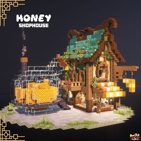 Minecraft Cottagecore Enchantment Room, Bee Village Minecraft, Pams Harvestcraft Minecraft, Minecraft Wool Shop Ideas, Honey Block Minecraft House, Honey Build Minecraft, Historical Minecraft Builds, Beehive Ideas Minecraft, Minecraft Villager Breeder Design