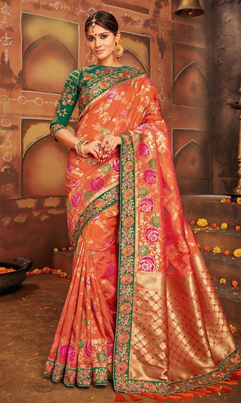 Traditional wear of Indian women is Saree. Saree is one of them who makes Indian women beautiful and graceful. Mirraw brings you newest collection of Bridal silk designer sarees with great discount and free shipping. For special offers visit our websites. Bridal Sarees Online, New Fashion Saree, Traditional Silk Saree, Latest Saree, Eternal Beauty, Designer Silk Sarees, Latest Designer Sarees, Saree Blouses, Wedding Sarees