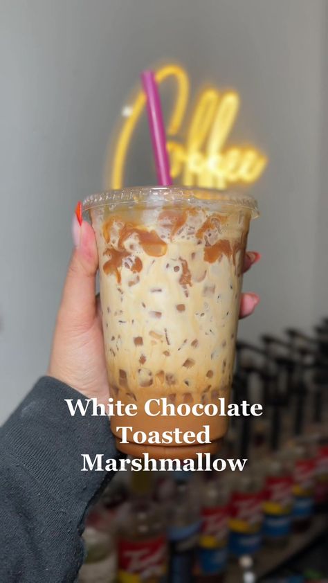 Torani Toasted Marshmallow Syrup, Toasted Marshmallow Iced Coffee, Good Coffee Recipes, Toasted Marshmallow Coffee, White Chocolate Latte, White Chocolate Coffee, Cold Coffee Drinks Recipes, Flavored Coffee Recipes, Summer Coffee Drinks