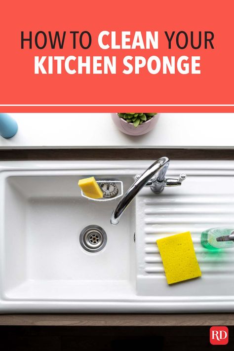 Keep your kitchen sponges free of bacteria with these three easy cleaning tips. Natural Homemade Cleaning Recipes, Clean A Kitchen, Microwave Hacks, Mildew Remover, Counter Clean, Diy Cleaning Solution, Disinfectant Spray, Kitchen Sponge, Cleaning Recipes