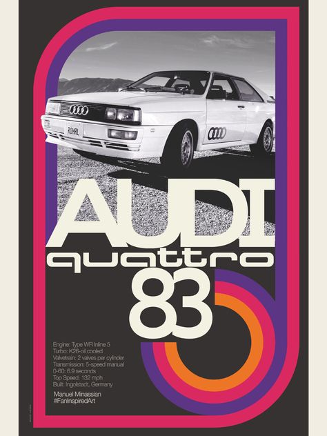 1983 Audi Quattro Audi Poster, Car Poster Design, White Audi, Allroad Audi, Audi Sq7, Work Poster, Group B Rally, Car Advertising Design, Audi A5 Coupe