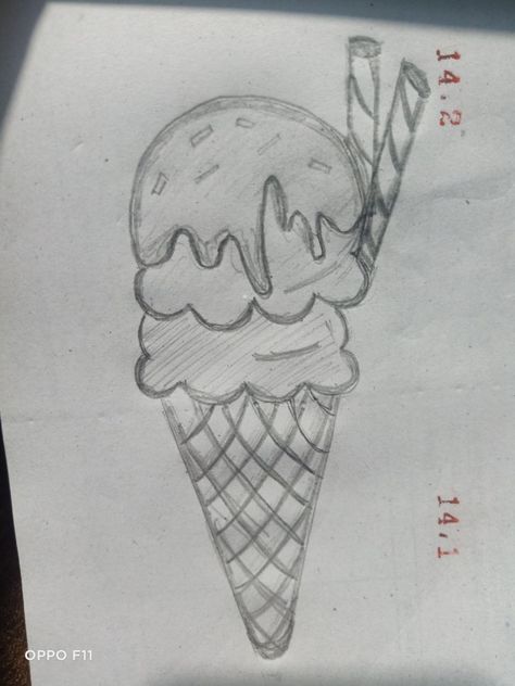 Sketsa Ice Cream, How To Draw Ice Cream, Ice Cream Drawing Easy, Ice Cream Sketch, Ice Cream Drawing, Easy Sketches For Beginners, Dasara Wishes, Cream Drawing, Sweet Drawings