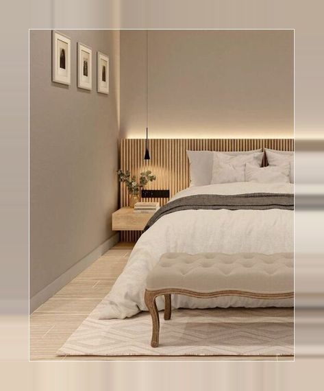 [SponsoredPost] 36 Best Modern Minimalist Bedroom Design Interiors Recommendations You Have To See Straight Away #modernminimalistbedroomdesigninteriors Minimalistic Luxury Bedroom, Wood Behind Bed On Wall, En Suite Bedroom Ideas, Wooden Slat Wall Bedroom, Homely Bedroom, Modern Design Interior, House Interior Bedroom, Feature Wall Bedroom, Minimalist Bedroom Decor