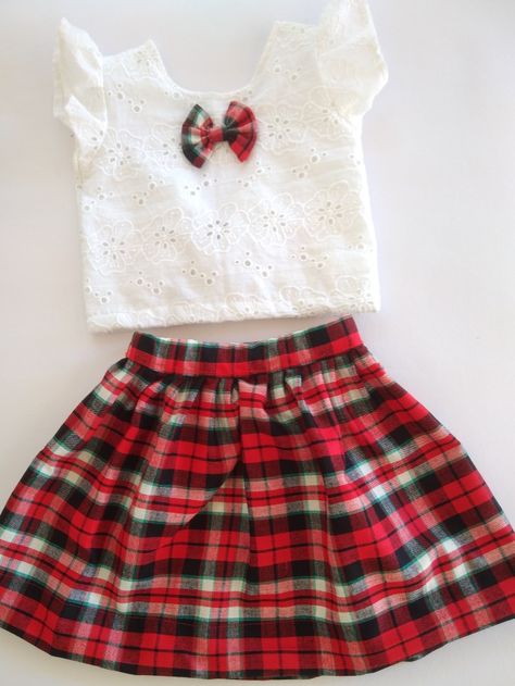 Red plaid shirt and hakoba crop top.. Hakoba Skirt And Top, Hakoba Frocks For Kids, Hakoba Crop Top, Crop Top Baby Girl, Frocks For Kids, Frocks Design, Red Plaid Shirt, Kids Frocks Design, Skirts For Kids