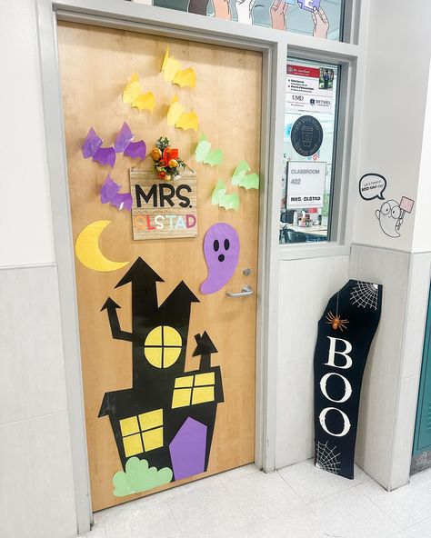 Thanks for the Halloween door inspiration @aperfectblendteaching !!! Halloween is my favorite holiday and I love celebrating it at school with my students! 🎃HELPFUL TIP: Laminate your decor pieces so you can use them year after year! #halloween #classroom #halloweenclassroom #halloweendecor #classroomdoor #classroomdoordecor #halloweendoor #mrsolstad Halloween Classroom Decorations, Halloween Classroom, Door Inspiration, Door Decorations Classroom, Classroom Door, Halloween Door, Decor Pieces, At School, Favorite Holiday