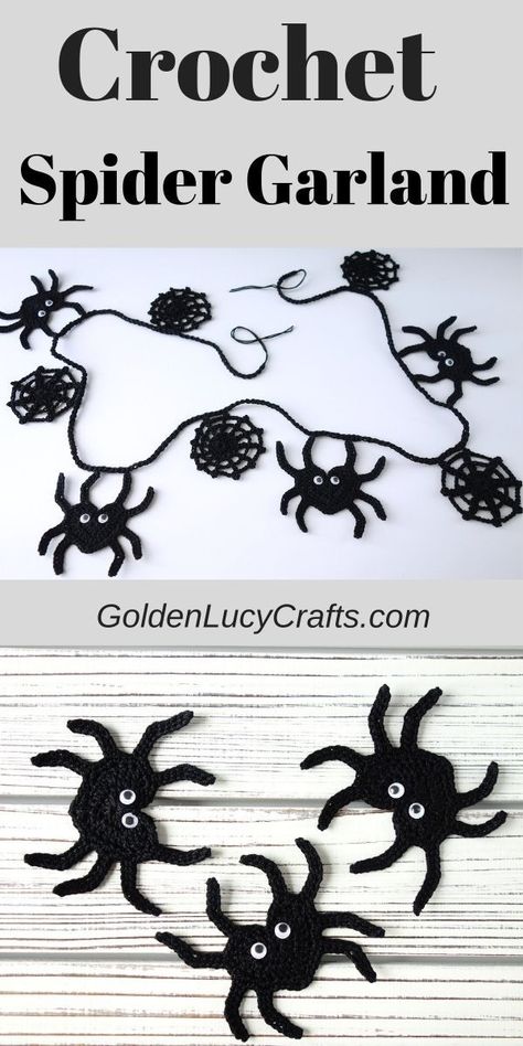 Crochet spider garland – Halloween decoration. Spider garland DIY, crochet Halloween decorations, crochet garland pattern free, Halloween crochet patterns, fall crochet patterns free, Halloween craft , #halloween, #halloweendecorations Crochet Garland Pattern Free, Crochet Patterns Fall, Crochet Garland Pattern, Fall Crochet Patterns Free, Spider Garland, Free Halloween Crochet, Crochet Halloween Decorations, Crochet Spider, Thanksgiving Crochet