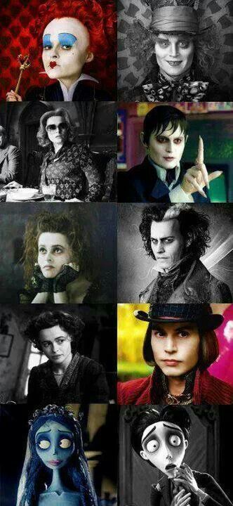 Helena Bonham Carter and Johnny Depp Tim Burton Johnny Depp, Tim Burton Characters, Kaptan Jack Sparrow, Filmy Vintage, Tim Burton Style, Tim Burton Art, Fritz Lang, Tim Burton Films, Tim Burton Movie