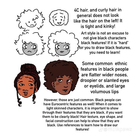 How To Draw Poc Hairstyles, How To Draw Dark Skin, Poc Drawing Tips, How To Draw Black Features, Black People Drawing Reference, Black Hairstyles Art Reference, How To Draw Coily Hair, How To Draw Black Hairstyles, Black Hair Drawing Reference