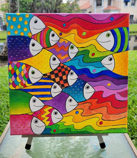 Fish Painting Acrylic, Summer Drawings, Nautical Painting, Middle School Art Projects, Art Classroom Decor, Cute Canvas Paintings, Kindergarten Crafts, Cute Canvas, School Art Projects