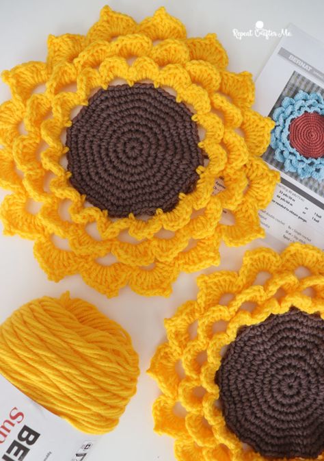 Spring Flower Crochet Coaster - Repeat Crafter Me Flower Crochet Coaster, Bernat Super Value Yarn, Crocheted Coasters, Finger Weaving, Cutest Crochet, Repeat Crafter Me, Crochet Socks Pattern, Flower Coaster, Coaster Pattern