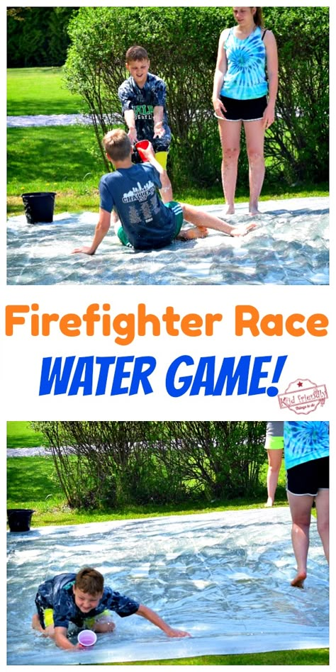 Fire Fighter Race - A Fun Water Game for Kids and Teens to play. Keep the kids entertained and cool off this summer with this fun DIY Water Game for Kids and teens! Firefighter race is easy to set up and take down. Play it over and over again. Get the kids moving and enjoying outside, today! www.kidfriendlythingstodo.com #outdoorgame #summerwatergame #diywatergame #watergameforkids #watergameforteens Water Games For Middle Schoolers, Water Relay Race, Water Relay Games, Water Games For Field Day, Water Games For Teenagers, Water Games For Teens, Fun Water Games, Water Wars, Outdoor Water Games