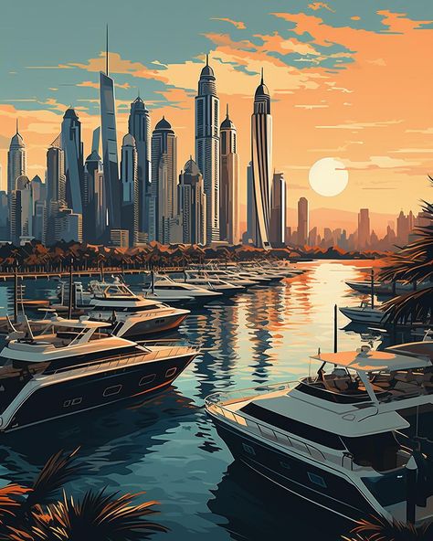 City of dubai Abra Dubai, Dubai Artwork, Dubai Illustration, Building Drawings, Dubai Art, Arabic Wedding, Couples Poster, Dubai Aesthetic, Building Drawing