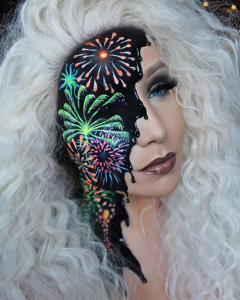 Firework Makeup, Fireworks Makeup, New Year Makeup, Crazy Eye Makeup, July Makeup, 4th Of July Makeup, Halo Eye Makeup, Makeup Look Ideas, New Year's Makeup