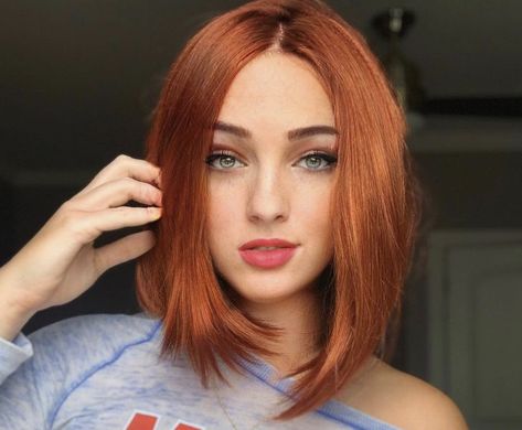 Ginger Haircolour, Red Head Bob Hairstyles, Long Bob Ginger Hair, Long Bob Copper Hair, Medium Length Straight Copper Hair, Copper Red Hair Short Bob, Copper Bob Hair, Copper Bob, Bluntcut Bob Copper