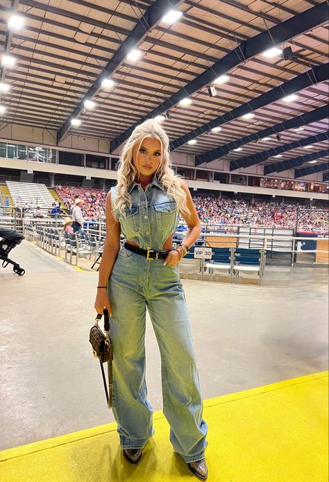 #rodeo #cowgirl #cowgirlstyle #rodeofashion #fashioninspo #denim #jumpsuit #ysl #fendi #tiffanyandco #cowboyboots #cowgirlboots Double Denim Cowgirl Outfit, Denim Cowgirl Outfit, Bunny Instagram, Denim Cowgirl, Buckle Bunny, Rodeo Cowgirl, Double Denim, Cowgirl Outfits, Cute Fits