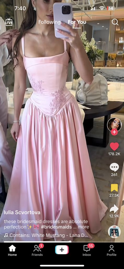 Pink Corset Gown, Summer Ball Gown, Pink Satin Ball Gown, Bridgeton Inspired Dresses, Pink Bridesmaid Dresses Aesthetic, Ethereal Bridesmaid Dress, Barbie Fashion Fairytale Aesthetic, Pink Met Gala Dresses, Lds Prom Dresses