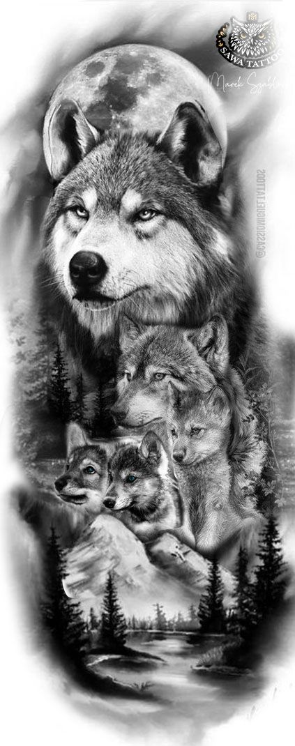 Half Sleeve Tattoos Wolf, Grey Wolf Tattoo, Wolf Pack Tattoo, Wolf Tattoo Forearm, Wolf And Moon Tattoo, Wolf Tattoos For Women, Tatoo Dog, Lup Singuratic, Family Tattoos For Men