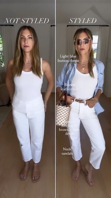 Emily Schuman on Instagram: "The devil’s in the details. A few ways I elevate my everyday basics!" Blazer Summer Outfits, Taupe Blazer, Basics Capsule, Colour Coordination, Emily Schuman, Beige Shoulder Bag, European Summer Outfits, Tan Blazer, Nude Sandals