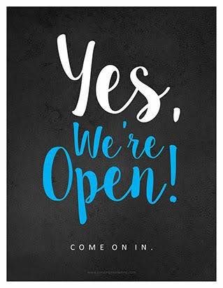 We are open today 8:30am to 5:30pm ;). Father's Day catalogue starts today too!! Environmental Logo Design, We Are Open Sign, Environment Logo, We Are Open Today, Open & Closed Signs, Closed Signs, West New York, Screen Printed Tshirts, Business Signage