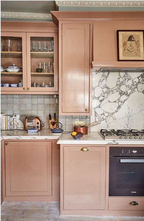 Row Home, Pink Cabinets, London Living Room, Going Places, Pink Kitchen, Architectural Digest, Beautiful Interiors, Dream Kitchen, Kitchen Room