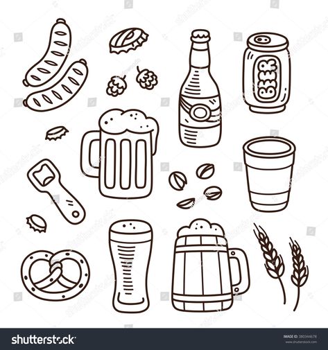 Bottle Doodle, Beer Doodle, Sketching Lessons, Icons Hand Drawn, Beer Drawing, Entre Rios, Doodle Icons, Doddle Art, Food Doodles