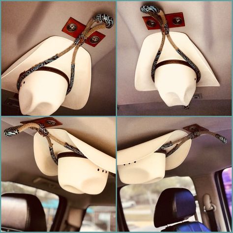 Cowboy Hat Holder For Truck Diy, Cowboy Hat Holder For Truck, Leather Hat Holder, Cowgirl Car Accessories, Country Car Accessories, Cowboy Truck, Western Car Accessories, Blue Cowboy Hat, Cowboy Hat Holder