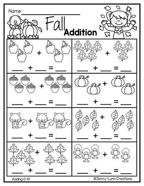 Fall Addition By Jenny-lynn Creations Pre K Addition Worksheet, Fall Math Worksheets Kindergarten, Tk Math Worksheets, Thanksgiving Addition Kindergarten, Fall Addition Worksheets Free, Pre K Math Worksheets Free Printables, Fun Math Worksheets For Kindergarten, Kindergarten Addition Worksheets Free, Mathematics Worksheets For Kindergarten