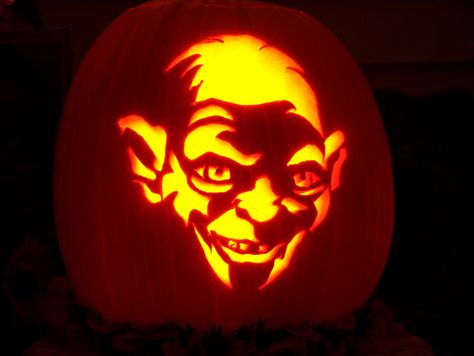 Just a few pumpkins I've carved over the years.  This one is Gollum Gollum Pumpkin Carving, Lord Of The Rings Pumpkin Carving, Pumpkin Carving Pattern, Pumpkin Carving Party, Pumpkin Carving Designs, Pumpkin Carving Patterns, Cute Date Ideas, Halloween Pumpkins Carvings, Carving Ideas