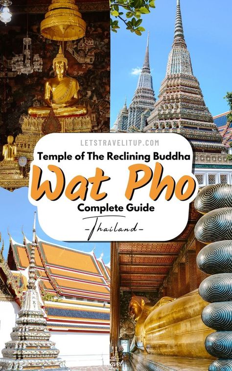 Wat Pho is a beautiful temple in Bangkok. It's better known as the temple of the reclining Buddha. It's visited by thousands of tourists every year. Here is a complete guide to Wat Pho temple in Bangkok Wat Pho Temple, Temples In Bangkok, Wat Pho Bangkok, Bangkok Thailand Travel, Bangkok Itinerary, Beautiful Temple, Reclining Buddha, Thailand Adventure, Thailand Vacation