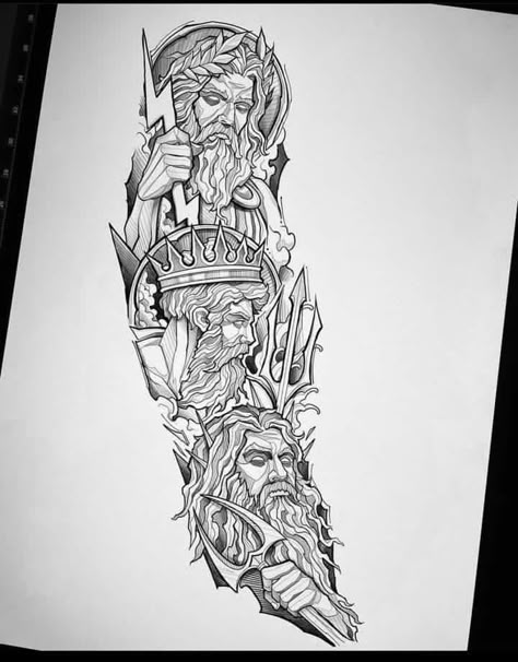 Zeus Poseidon Hades, Hades Tattoo, Geometric Tattoo Sleeve Designs, Greek God Tattoo, Viking Tattoo Symbol, Simpsons Tattoo, Poseidon Tattoo, Zeus Tattoo, Simple Arm Tattoos