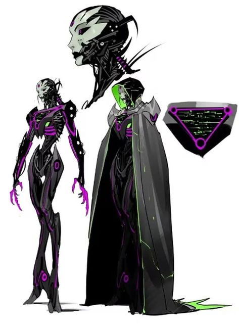 Sharpshooter Character Design, Villain Design Ideas, Super Computer Concept Art, Supervillian Oc, Supervillain Oc Character Design, Sci Fi Female Character Design, Robot Villain Concept Art, Scifi Villain Concept Art, Futuristic Villain Character Design