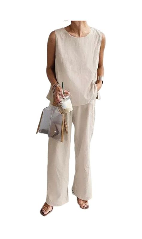 Amazon.com: Akivide Women's Linen Sleeveless 2 Piece Outfits Loungewear Sets Casual Crewneck Crop Top and Pocketed Palazzo Pants Suits : Clothing, Shoes & Jewelry #amazon #amazonfinds #amazonhome #founditonamazon #fashion #shopping #trendy #amazonfashion Linen Loungewear Set, Wide Leg Pant Suit, Western Tops, Tank Top Outfits, Layered Tops, Loungewear Sets, Casual Sets, Linen Women, Amazon Fashion