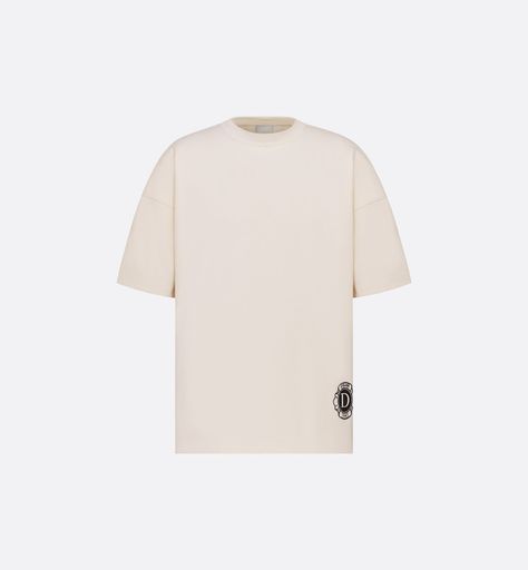 T-Shirt Ecru Silk and Cotton Jersey | DIOR Dior Men Outfit, Collegiate Aesthetic, Dior T Shirt, Couture Embroidery, Mens Casual Dress Outfits, Christian Dior Couture, Dior Beauty, Dior Couture, Mens Casual Dress