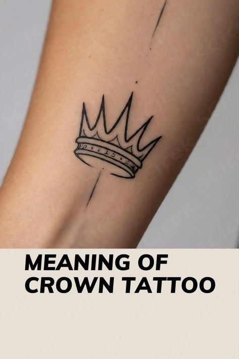 Ever dreamed of royalty? This board explores the meaning behind crown tattoos, from leadership and power to your own personal journey to the top. Discover unique crown designs and find the perfect one to represent your inner strength.  ... daha fazla Finger Crown Tattoos For Women, Cross Crown Tattoo, Crown Fine Line Tattoo, Cross And Crown Tattoo, Little Crown Tattoo, Tiny Crown Tattoo, Kings Crown Tattoo, Crown Tattoo Meaning, A Crown Tattoo