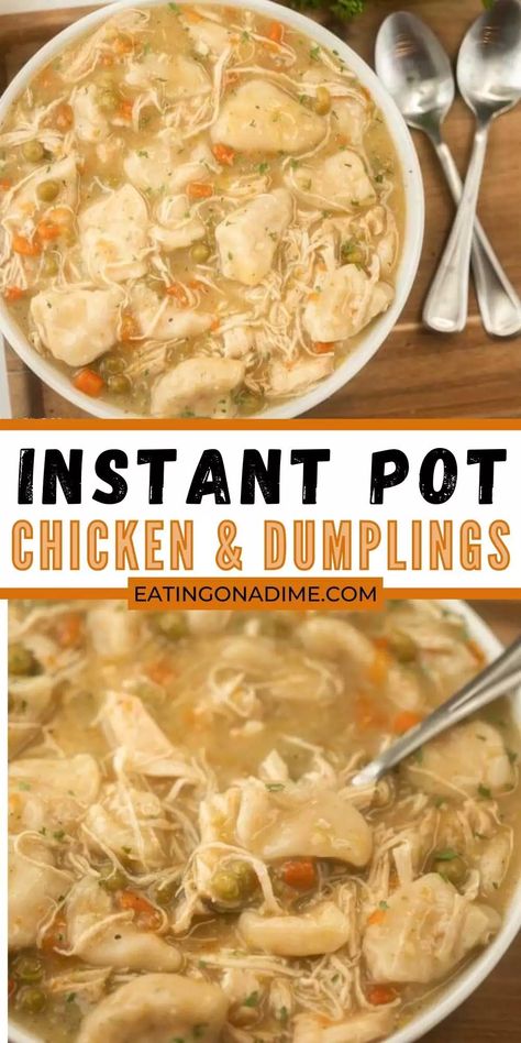 Instant pot chicken and dumplings - ready in minutes! Instant Pot Recipes Chicken Dumplings, Fall Dinner Instant Pot, Instapot Chicken And Dumplings, Instant Pot Frozen Chicken Recipes, Pressure Cooker Dinner Recipes, Simple Instant Pot Recipes, Instant Pot Chicken Dumplings, Chicken And Dumplings From Scratch, Instant Pot Chicken And Dumplings