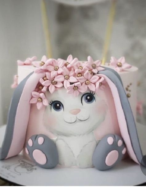 Cake Bunny Birthday, Rabbit Cake Ideas, Bunny Cakes Birthday Kids, Bunny Birthday Cakes Girl, Easter Snack Ideas, Bunny Rabbit Cake, Rabbit Cake Ideas Cute Bunny, Two Tier Bunny Birthday Cake, Birthday Cake For Rabbits