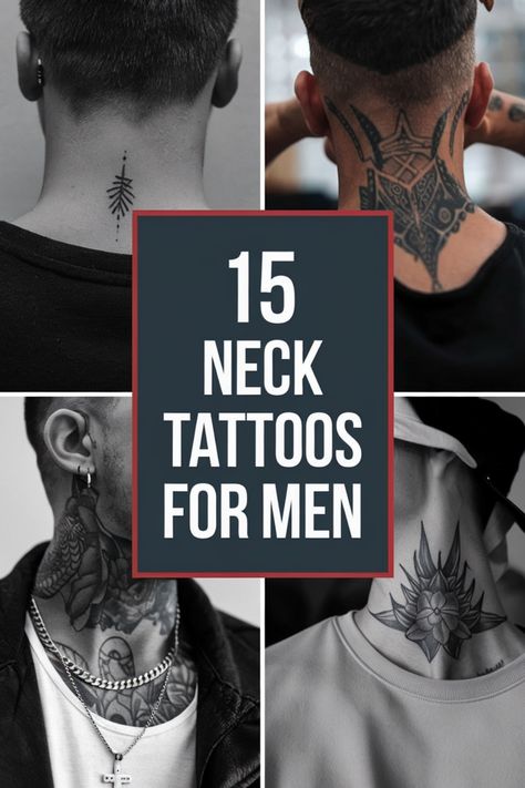 15 different neck tattoo designs for men. Men S Tattoo Neck, Nice Small Tattoos For Guys, Behind Ear Tattoos For Guys, Mens Back Neck Tattoo, Rear Neck Tattoo Men, Minimal Neck Tattoo Men, Alpha Male Tattoo Ideas, Mens Back Of Neck Tattoo, Behind The Neck Tattoos Men