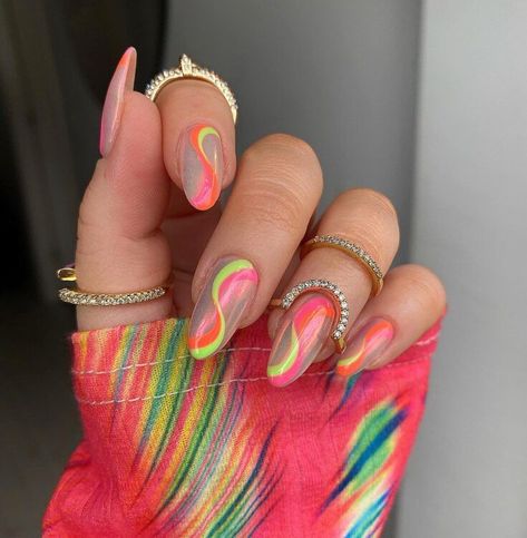 50+ Festival Nails Perfect For This Season; swirl nails! This includes festival nails summer, festival nails acrylic, festival nails coachella, festival nails short, festival nails almond, festival nails 2022, festival nails summer acrylic, festival nails coachella summer & more! This also includes festival nail art, festival nail ideas, festival nail designs, coachella nails, festival aesthetic, coachella nails acrylic, coachella naisl ideas & more #festivalnails #festivalnailsacrylic Music Festival Nails, Coachella Nails, Concert Nails, Summer Nails Almond, Mint Green Nails, Festive Nails, Festive Nail Designs, April Nails, Tie Dye Nails