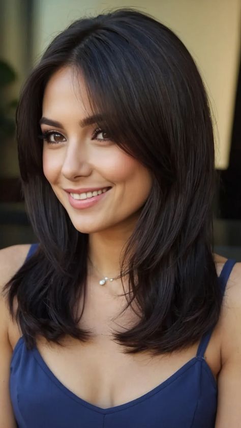 How To Style Mid Hair Length, Medium Length Haircut For Thick Hair Asian, Fine Hair Cuts Medium Length, Mid Length Hair With Layers Unstyled, Mid Length Bob Hairstyles For Fine Hair, Side Part Layered Hair Medium, Thick Brown Hair Styles, Long Bob With Fringe Fine Hair, Thick Hair Hairstyles Short