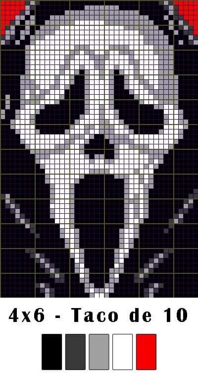 Ghostface Pixel Art Grid, Ghostface Cross Stitch Pattern, Scream Pixel Art Grid, Scream Crochet Grid, Ghost Face Pixel Art, Ghostface Perler Beads, Horror Pixel Art Grid, Scream Perler, Ghostface Pixel Art