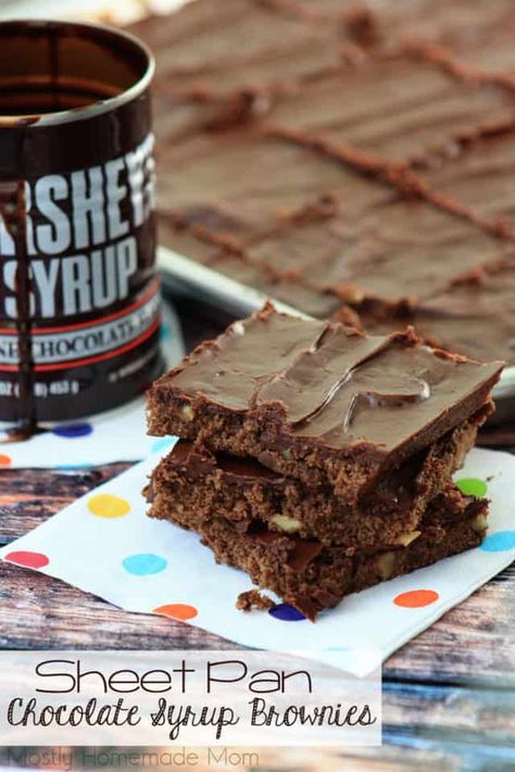 Chocolate Syrup Brownies, Peanut Butter Bon Bons, Chocolate Syrup Recipes, Recipe For A Crowd, Cherry Pie Bars, Homemade Chocolate Frosting, Homemade Cherry Pies, Sugar Cookie Crust, Brownie Ingredients